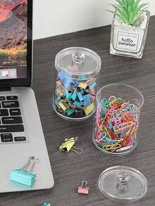 Clear Plastic Vanity Makeup & Bathroom Storage Organizer - Q-Tip Holder, Round Pad Dispenser, Floss Pick Container, Stackable Jars For Bathroom, Dressing Table, And Dorm Organization (Transparent)1pc