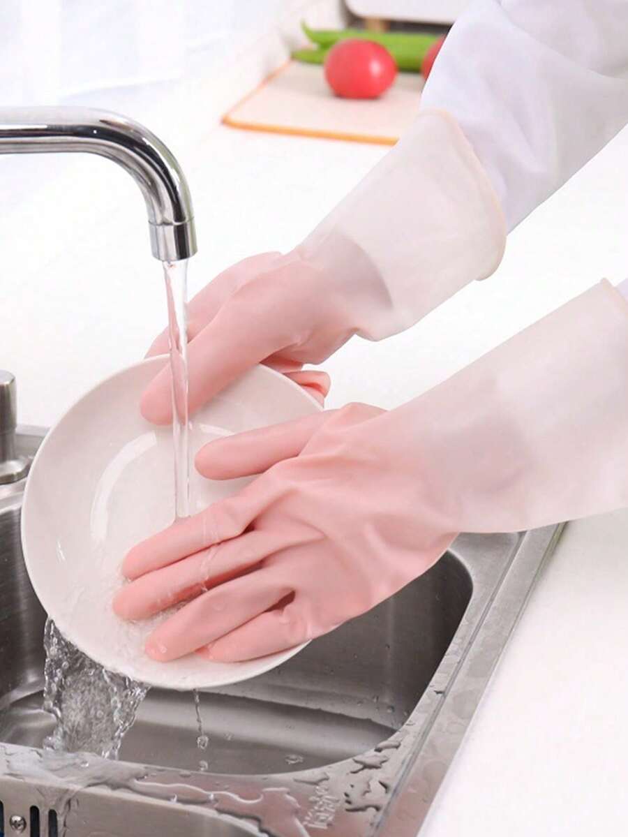 1 paire de gants en latex imperméables à changement de couleur graduel pour femmes, pour la lessive, les travaux ménagers, le nettoyage et la vaisselle. Type fin et antidérapant.