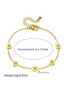 RAYQUEEN Conjunto de joyería con cadena de accesorio de disco con números romanos incrustados de diamante de imitación, aretes, pulsera, adecuado para uso diario - Amarillo Oro - Ver 7