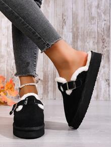 Pantoufles fourrées grande taille pour femmes, semelle épaisse, chaussons fourrés à enfiler fermés pour l'automne/l'hiver - Noir - Voir 6