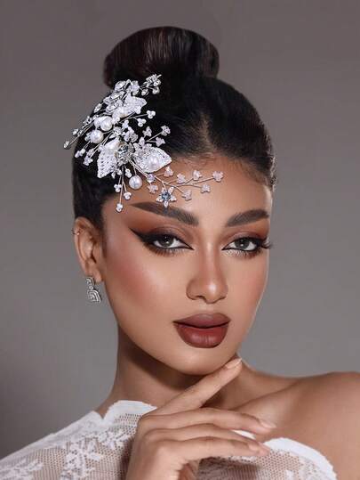 1pc Elegant Women's Headband With Faux Pearl & Rhinestone, Bridal Headpiece, Alloy Leaf Headband For Wedding, Christmas, Party, Winter Accessories Women Bandanas Soft Headwrap