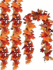 100cm Artificial Maples Leaf Autumn Garland, Hanging Fall Maple Leaves Vines, Reusable For Thanksgiving Halloween Home Party Porch Mantle Fireplace Farmhouse Decorations, Wedding Dinner Decor, Table Arrangement, Festival Party Event Decoration, Halloween Decoration, Home Decoration Stuff, Artificial Decorations, Plastic Artificial Plants