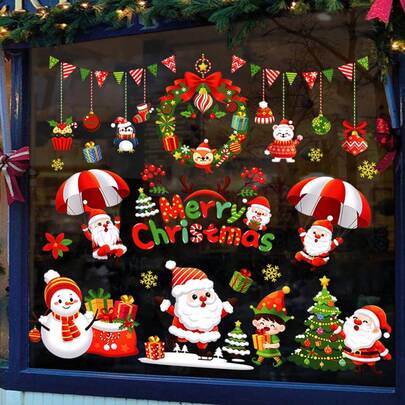 Christmas Window Stickers - Santa Claus, Christmas Gifts, Flags, Snowmen, Gingerbread, Suitable For Men And Tree Design - PVC Electrostatic Stickers, Suitable For Home, Office, Party Decoration - Reusable Holiday Window Decoration (Residue Free), Indoor Christmas Decoration, Seasonal Home Decoration Christmas Decoration Christmas Tree Gift Decor Thanksgiving Wedding Autumn Decor Birthday Decorations For Gifts Party Supplies Indoor Outdoor Garden Holiday Halloween Decor Halloween Ornaments