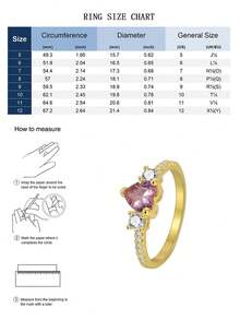 Charm-In 1入組鍍銅18K金鑲嵌粉色的心形方晶鋯石圓環適合女孩 - 金黃色 - 查看 2