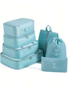 7 pièces/set + 1 pièce Grand sac de rangement de voyage, sacs de rangement étanches et portables, convient pour les voyages, les dortoirs, l'école, les vacances, avec sac à chaussures, sac à sous-vêtements, sac à chaussettes, sac à linge