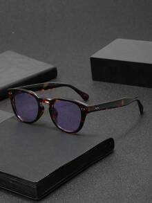 1 Pair Men's Retro Round Studded Fashion Glasses, Fashionable For Outdoor, Cycling, Beach, Party