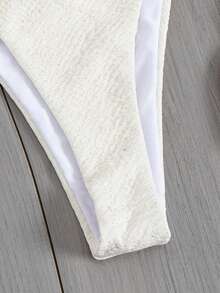 Conjunto de biquíni moderno com cores contrastantes, cor sólida, casual, bonito, elegante, sexy, top tipo bandeau, férias na praia - Bege - Ver 7