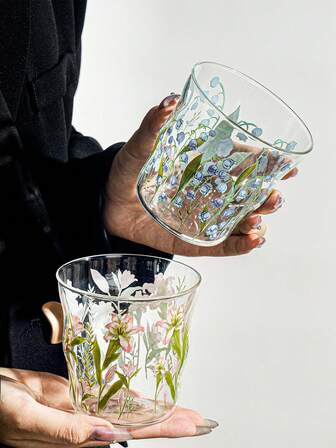 1 st. lila blåklocka i glas i vintagestil, exklusivt värmetåligt vattenmuggset, för hemmabruk, lämplig för kvinnor, kaffe och blomte