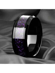 1pc 8mm Romantic Black And Purple Stainless Steel Rings For Men, Fashion Jewelry Jewelry Birthday/Anniversary/Holiday Gifts For Him Everyday Jewelry, Elegant Accessory - 黑色 - 查看 4