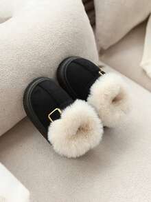 1 Pair Infant/Toddler Winter Shoes, Soft Sole Anti-Slip Baby Girl Prewalker Shoes, Princess Short Boots, Infant/Toddler Thermal Lined Boots - Black - View 4