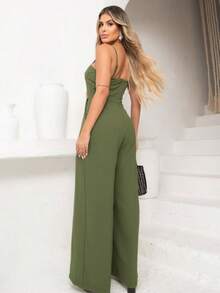 Women's Long Palazzo Jumpsuit VARIOUS COLORS Simple Backless / Backless Ruched Butterfly Knot Wedding Birthday Party - xanh quân đội - Xem 3