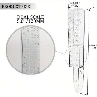 9.81 Inch Frost-Resistant Dual Scale Rain Gauge, 120mm/4.72 Inch Dual Ratio, Suitable For Outdoor Yard Gardening, Weather-Resistant Plastic + Magnified Readings, Garden, Lawn, Farm, Precise Rainfall Measurement Tool