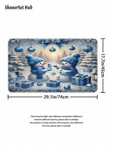 1/3/4 件蓝色圣诞球冬季印花浴帘浴室套装，防水耐磨配件，带 12 个挂钩 - 包括马桶座套、浴垫和地毯 - 防滑涤纶面料 - 可水洗 - 非常适合节日装饰、家居/卧室/房屋/西方装饰， - 彩色 - 查看 9