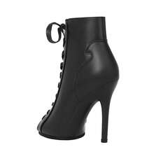 11.5 厘米高跟女式舞靴，现代爵士舞踝靴，仿皮侧拉链系带露趾，适合派对、舞蹈、健身，四季穿着舒适