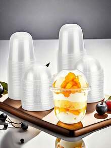 250ml/360ml/500ml Transparent Plastic Summer Dessert Cup With Lid. A Multi-Purpose Bowl That Can Hold Yogurt, Pudding, Ice Cream, And Fruits. Suitable For Cakes, Mousse, Milkshakes, Yogurt, Ice Cream, Fruits, Parties, And Meals. - Multicolor - View 6