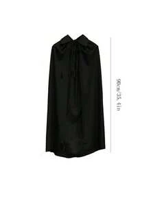 1pc/2pcs Halloween Cloak Set, Vampire Witch Costume, Ruched Witch Hat, Single Layer Black Grim Reaper Cloak Cape, Masquerade Performance Outfit - الأسود - مشاهدة 2