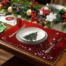 1/4/6 pezzi Tovaglietta natalizia, tovaglietta con stampa di albero di Natale, fiocco di neve e campana, tovaglietta antiscivolo e isolante per tavolo da festa natalizia, decorazione per feste, ristoranti e cucina, regalo di Natale raffinato