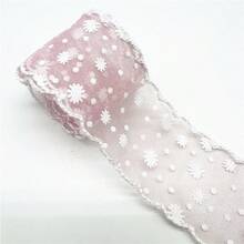 1 件 3 码 38 毫米蕾丝边印花雪花欧根纱丝带，适用于手工蝴蝶结工艺婚礼圣诞装饰 DIY 卡片礼品包装