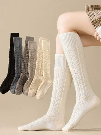 1 Pair Women's Assorted Color Knee-High Socks, Fashion Versatile Everyday Wear