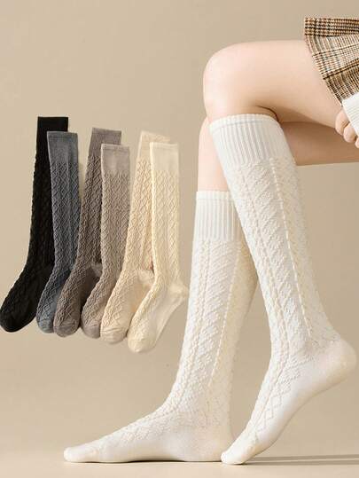 1 Pair Women's Assorted Color Knee-High Socks, Fashion Versatile Everyday Wear