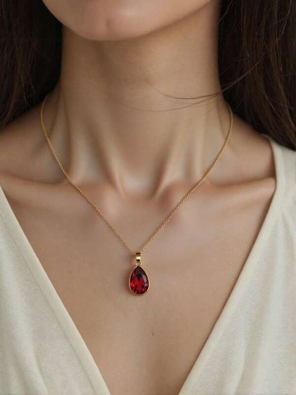 1 pieza Collar con colgante de gema de estilo europeo y americano en forma de gota de agua, es ligero y lujoso, adecuado para regalar y uso diario