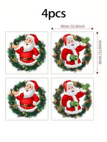 4片装圣诞玻璃窗贴，圣诞老人图案窗贴，卧室客厅家居商场装饰贴纸，可移除贴纸，圣诞节，圣诞装饰，圣诞贴纸，圣诞装饰，房间装饰，圣诞节，家居圣诞装饰，家居装饰，圣诞装饰 - 彩色 - 查看 7