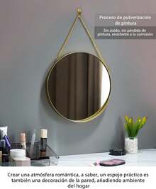 ¡RecomendadoRedondo de Pared sin Agujero Vintage Dorado Redondo de Pared, Espejo de Cadena Colgante Multiusos para baño, Dormitorio, salón, etc, Decorativo clásico (Grande)¡Top de Temporada - 45,5 largo x 30,5 ancho cm - Ver 5