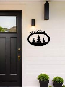 1 件简约金属欢迎标志，自然风格线条设计，多功能实用，欢迎主题 - 适合圣诞节、感恩节、万圣节、乔迁、盛大开业、生日庆祝、庭院、入口、露台、花园、秋季、冬季 - 彩色 - 查看 8