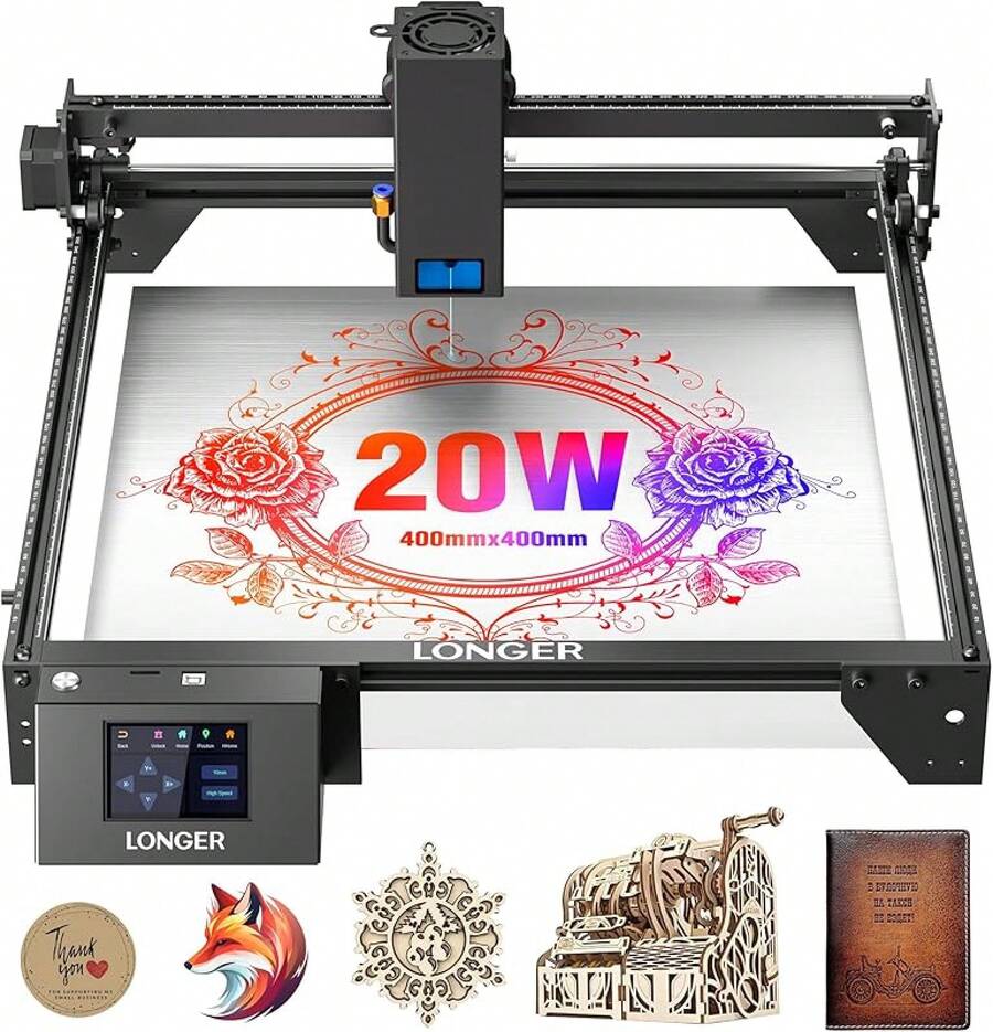 LONGER Laser Engraver Ray5 10W, 60W DIY Laser Cutter And Laser Engraving Machine With 3.5" Touch Screen,0.06mm Laser Spot 10000mm/Min, Offline Usage CNC Laser Engravers For Wood Metal Acrylic Glass