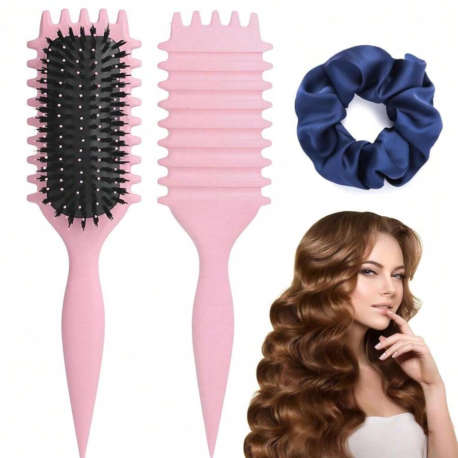 Curly Hair Defining Brush For Women And Men - Bounce Styling Curl Shaping Hair Brush Pink - Hồng - Xem 1