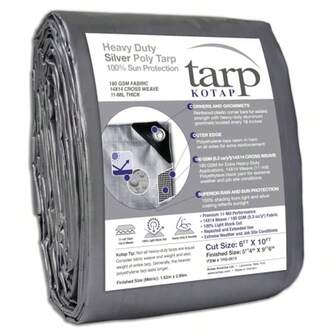 Kotap 6 X 10 Ft. HeavyDuty Protection Coverage Tarp Superior Weave For Greater Longevity 10mil MultiUse Waterproof TRS0610 Silver 1Pack