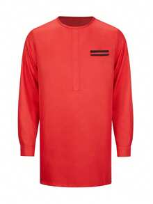 Men's Casual Long-Sleeved Two-Piece Suit, Mid-Length Top And Trousers - Red - View 5