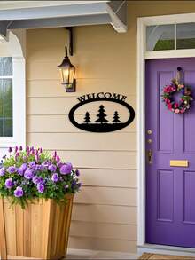 1 件简约金属欢迎标志，自然风格线条设计，多功能实用，欢迎主题 - 适合圣诞节、感恩节、万圣节、乔迁、盛大开业、生日庆祝、庭院、入口、露台、花园、秋季、冬季 - 彩色 - 查看 11