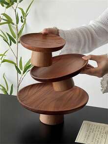1pc Bamboo Wood High Foot Tray, For Holding Desserts, Cookies, Snacks, Suitable For Parties And Gatherings - Solid Wood High-legged Fruit Plate - View 1