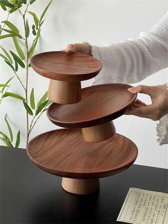 1pc Bamboo Wood High Foot Tray, For Holding Desserts, Cookies, Snacks, Suitable For Parties And Gatherings