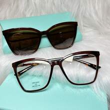 Women's 2-In-1 Clip-On Glasses Acetate Nylon Square Size L - Tartaruga - View 1