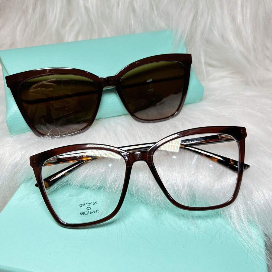 Women's 2-In-1 Clip-On Glasses Acetate Nylon Square Size L - Tartaruga - View 1