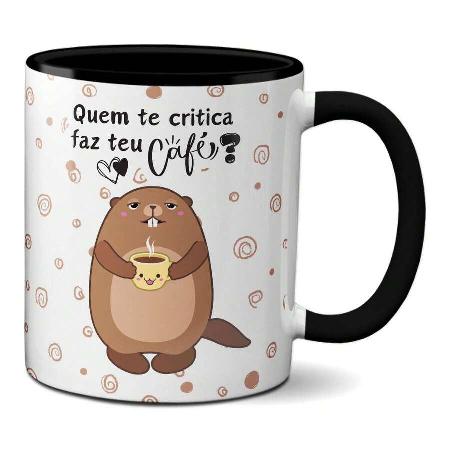 Caneca Engraçada Quem te Critica Faz teu Café? Xícara Divertida - Preto - Visão 1