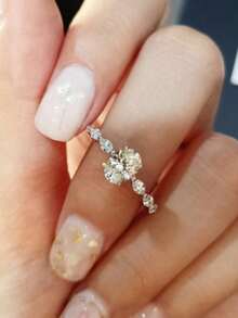 Elegant Cubic Zirconia Ring For Women For Daily Parties, Banquets, Engagement Jewelry, Valentine's Day, Mother's Day, Anniversaries Gifts - 銀色的 - 查看 3