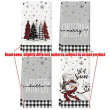 [Christmas Decoration] 2Pcs/4Pcs Black White Buffalo Plaid Snowman Xmas Trees Christmas Kitchen Towels Dish Towels, 16x24 Inch Daily Buffalo Plaid Winter Room Funky Home Decoration Hand Towels