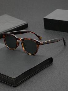 1 Pair Men's Retro Round Studded Fashion Glasses, Fashionable For Outdoor, Cycling, Beach, Party