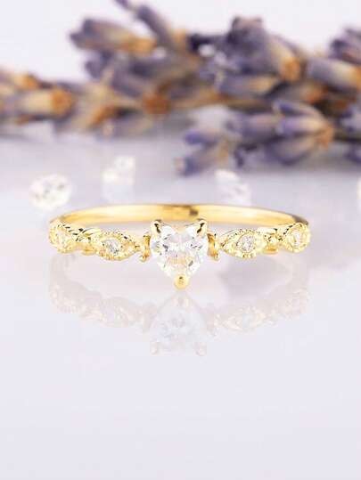 925 Sterling Silver Electroplated With 14k Gold Heart-Shaped Diamond Wedding Ring, Niche Ritual Confession Ring, Suitable As A Birthday Gift / Christmas Gift