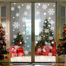 107 buc autocolante pentru ferestre cu fulgi de zăpadă de Crăciun, autocolante pentru ferestre în stil fulg de zăpadă de Crăciun, decorațiuni pentru ferestre cu fulgi de zăpadă de iarnă, decor de sărbători de Crăciun, decorațiuni de fundal pentru uși și ferestre de iarnă, autocolante albe cu fulgi de zăpadă statici