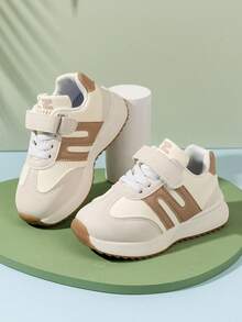 Fashion Kids' Athletic Shoes, Non-Slip And Durable, Soft And Comfortable, Multi-Color Patchwork Design, Hook And Loop Closure For Easy On/Off, Versatile With Various Outfits - Khaki - View 13