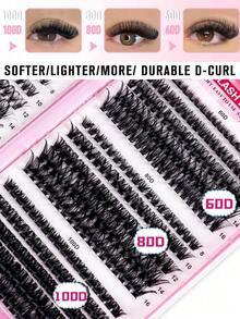Bulk Pack False Eyelashes, Curled D-Curl, 8-16mm, DIY Lashes, Natural & Fluffy, Lightweight & Soft, Reusable Individual Cluster Lashes, Suitable For Travel, Daily Wear (Beginner Friendly), Wedding, Date, Party, Holiday, Also Great As Christmas/Halloween/Gift Lash Set - Đen 3 - Xem 5