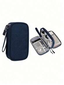 1pc Dual Layer Digital Accessories Organizer Bag, Multifunctional Storage Pouch, Waterproof Portable Electronics Organizer, Suitable For Short Trip Toiletry Bag, Travel Essential Storage Bag, Unisex Electronic Accessories Storage Bag. Can Hold Cables, Chargers, Phones, Earphones, Power Adapters, Charging Cables, Wireless Mouse, SD Cards, USB Mouse, Phone Cases, Wireless Earphones, Bluetooth Earphones, Earbuds. Applicable For Business, Travel