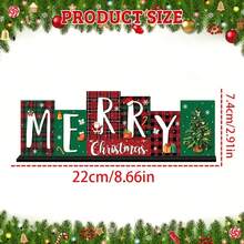 1 Peça Peça Central de Mesa de Madeira Estilo Fazenda para o Natal com Letras "Feliz Natal" - Decorações Assimétricas de Letras em Bloco com Padrões Xadrez e Xadrez, Galhos de Pinheiro e Flocos de Neve - Decorações Festivas para Mesa ou Parede para Casa, Festa, Lareira - Placa de Madeira de Natal, Decoração de Temporada para Casa, Planejamento de Festa, Decoração de Casa