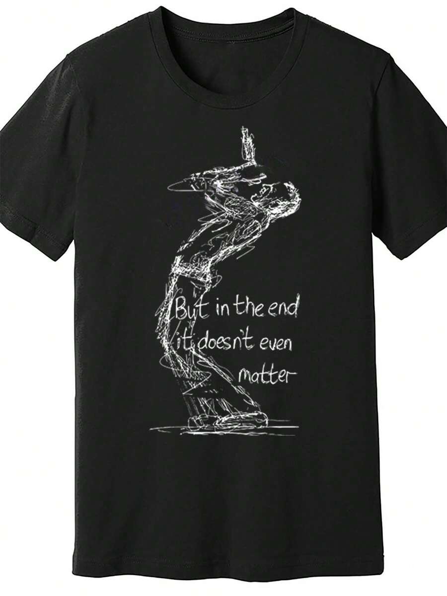 Herren-Chestern-Benington-Hommage Grafik-T-Shirt – Linkin-Park-Inspiriertes Shirt Mit Achtem Am Ende, Es Beeintrachtet Auch Keine Bewegung Zitat, Lockerer Schnitt Für Fans Von Linkin-Park, Maschinenwaschbar, Alltags- Und Konzertkleidung, Musikfan-Bekleidung, Rock-Musik T-Shirt, Mutiges Druckdesign, Bequemer Stoff, Statement-Top, Rock-Fans - 黑色 - 查看 1