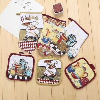 新款微波炉隔热手套桌垫两件套 耐热耐高温烤箱手套桌垫创意厨房用品