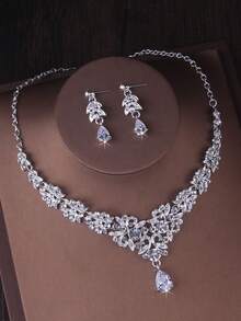 Luxury Purple Crown Pendant Necklace Earrings Bridal Jewelry Set For Women Wedding Dress Accessories